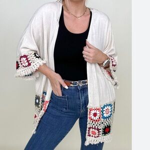 Umgee Linen Blend Granny square crochet Kimono or Coverup size medium